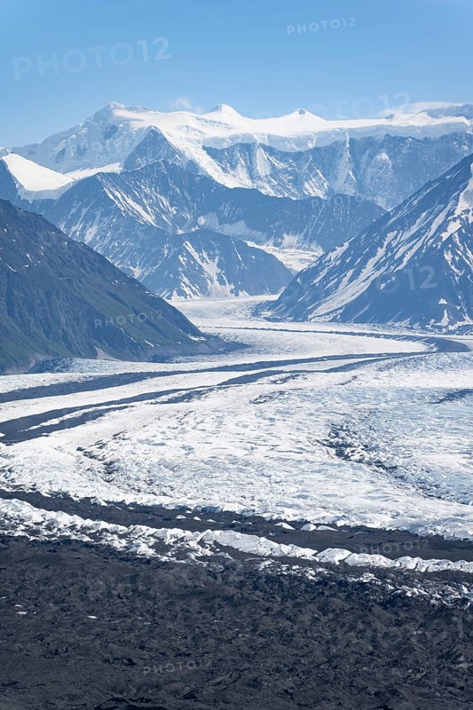 View of impressive mountain landscape with Matanuska glacier and glaciated mountain peaks, Lion's Head, Chugach Mountains, Alaska, USA