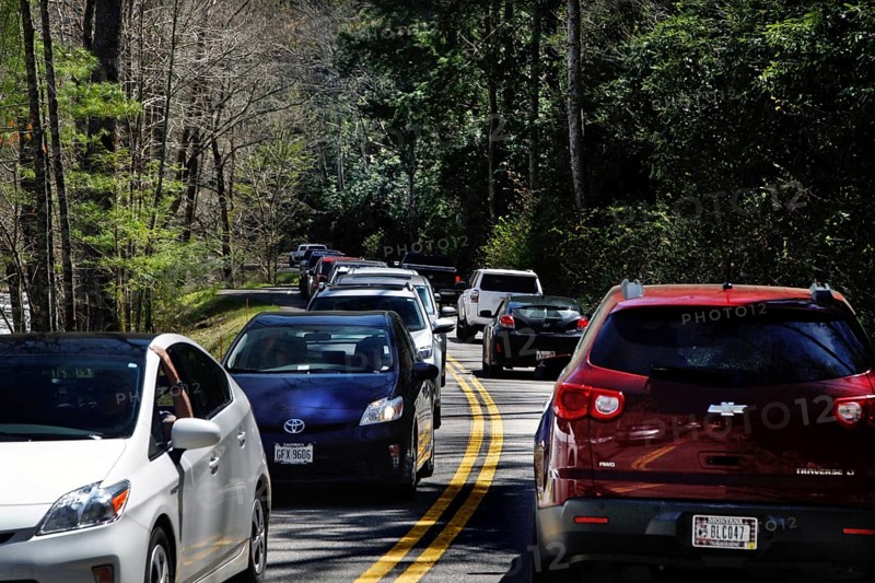 Traffic on the winding road in Great Smoky Mountains National Park, Great Smoky Mountains, USA