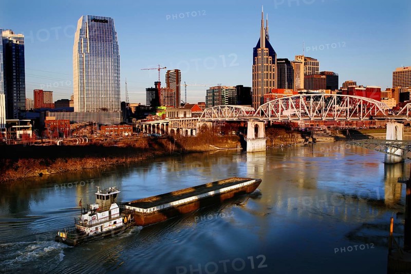 Ship on the river in front of the skyline of Nashville, Nashville, Tennessee, USA
