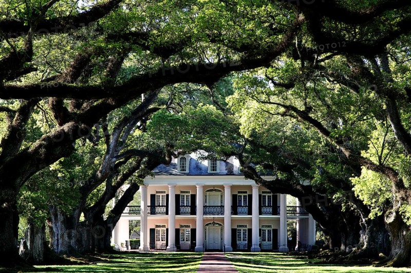 Oak Alley Plantation mansion with impressive oak alley, zero