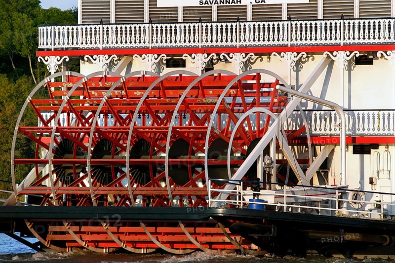 Close-up view of a paddle wheel on a steamer on the Savannah River, Savannah, Georgia, USA