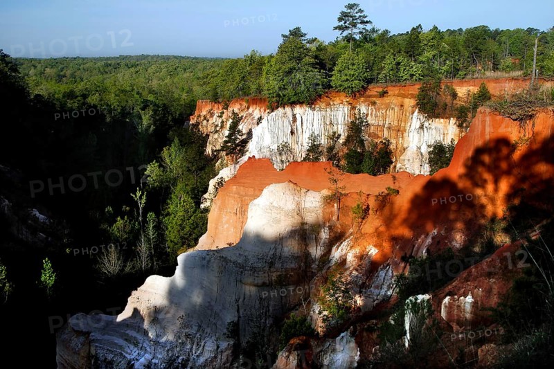 Colourful rock formations in Providence State Park under clear skies, Providence Canyon State Park, Georgia, USA