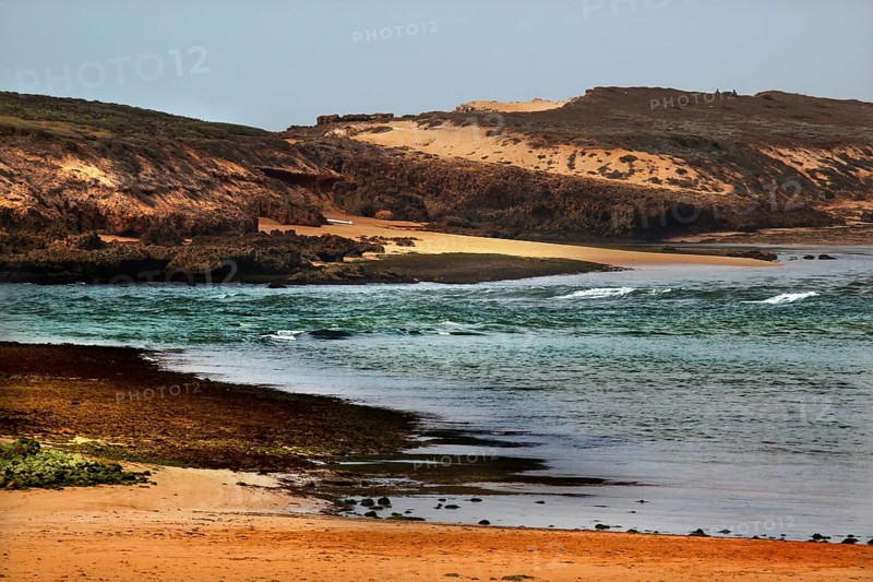 Wild coastal landscape on Oulidia beach with rough seas and windswept coast, Oulidia, Casablanca-Settat, Morocco