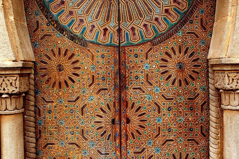 Elaborately decorated door in the Kasbah of Oudaias, Rabat, with detailed patterns, Rabat-Salé-Kénitra, Morocco