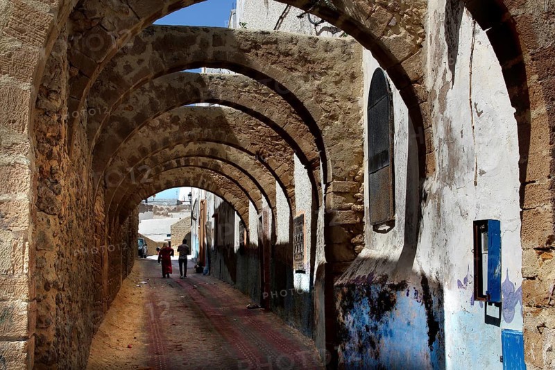 Archways with stone structure and atmospheric strips of light in the medina of Safi, Safi, Doukkala-Abda, Morocco