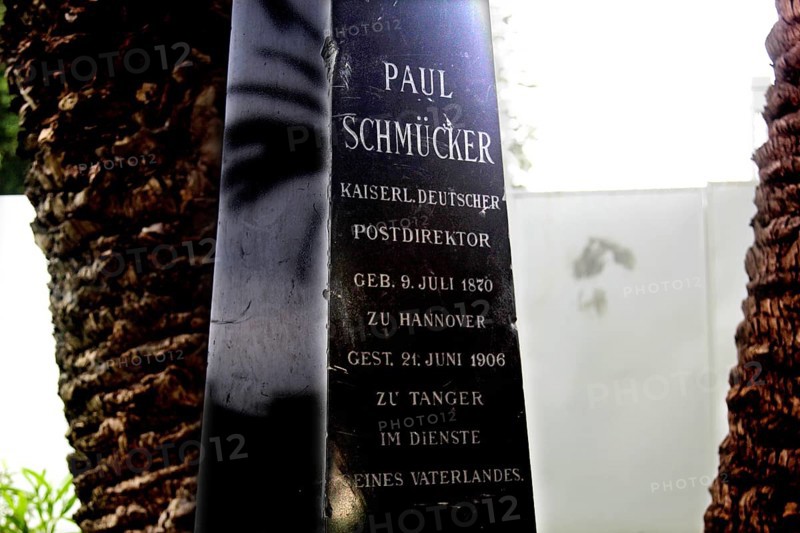 Black tombstone of Paul Schmücker in Mendoubia Park in Tangier, Tangier, Morocco