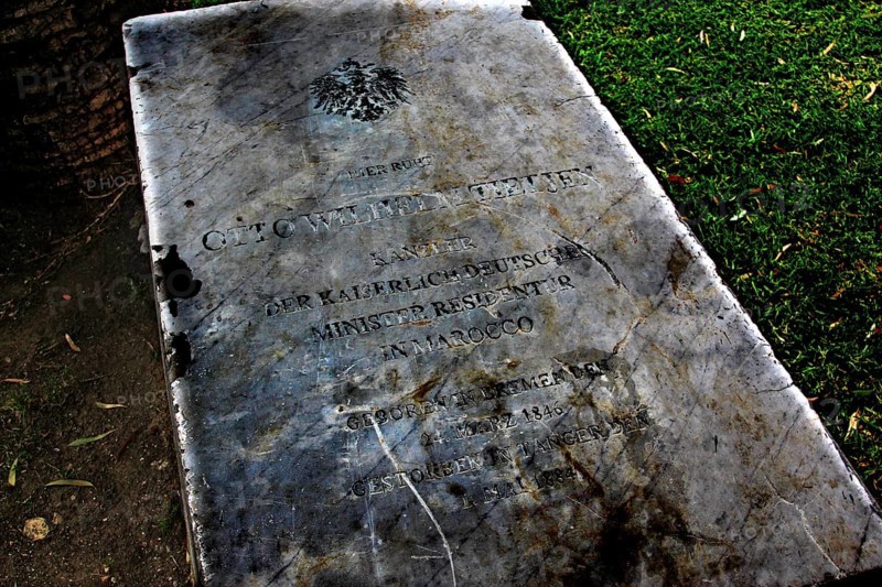 German tombstone in Mendoubia Park in Tangier with engraved inscription, Tangier, Morocco