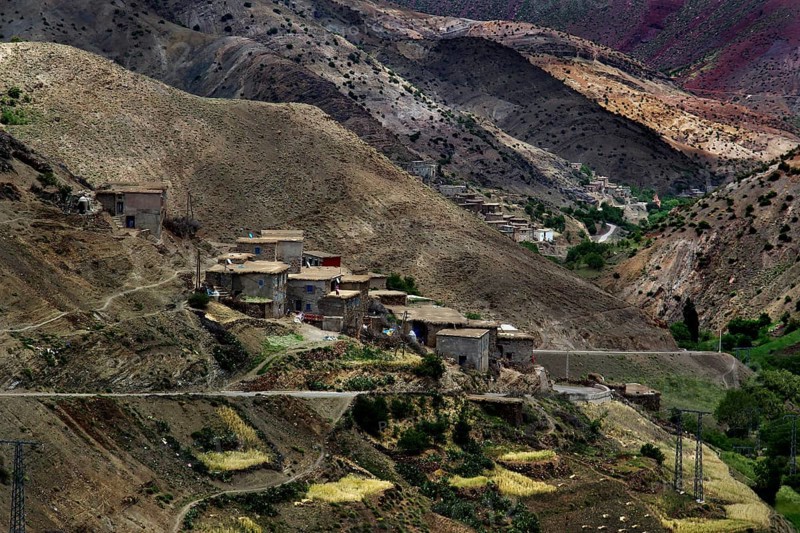 Mountain village nestled in the countryside along the route from Demnate to Ouarzazate
