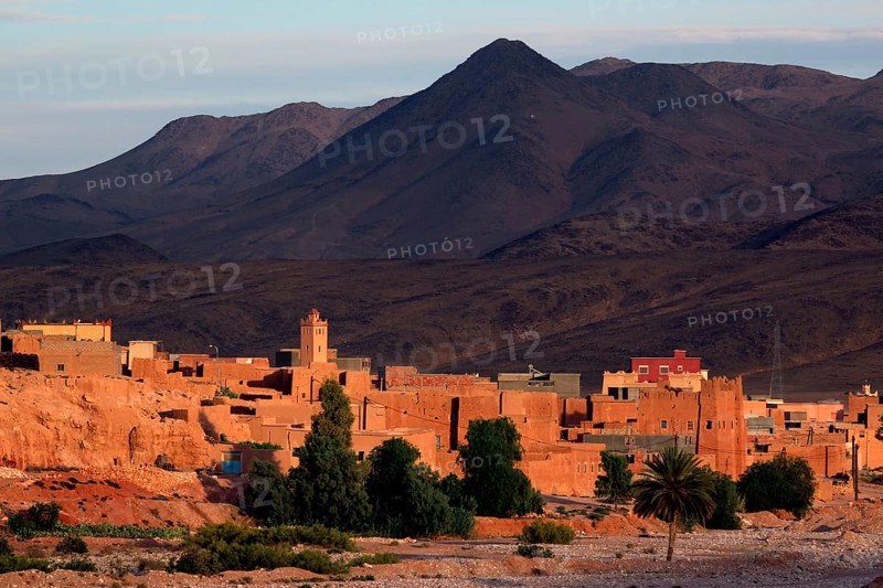 Tinerhir with traditional architecture nestled in a rocky desert landscape, Tinerhir, Drâa-Tafilalet region, Morocco