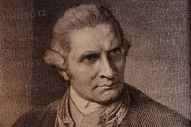 Historical portrait of James Cook at the Waitangi Treaty Ground, Waitangi, Northland, New Zealand