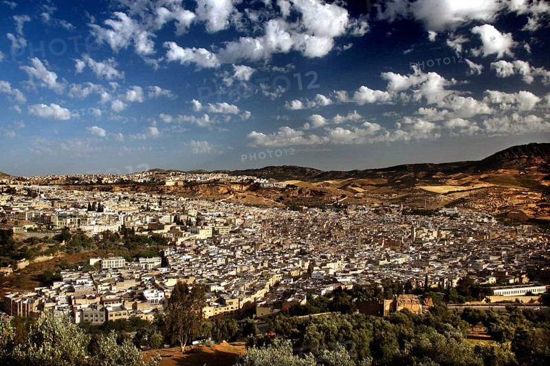 Extensive view of Fez from Bordj Sud with dynamic skies, Fez, Fez el Bali, Morocco