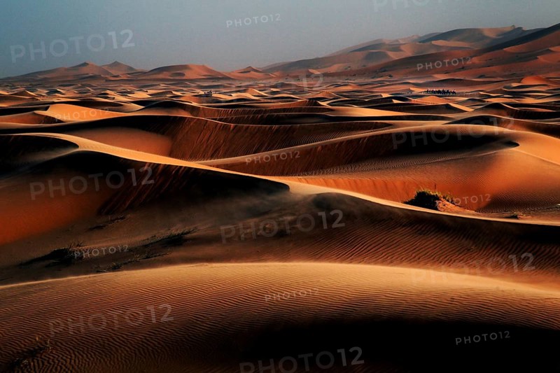Endless sand dunes of the Erg Chebbi desert under a blue sky, Erg Chebbi, Morocco