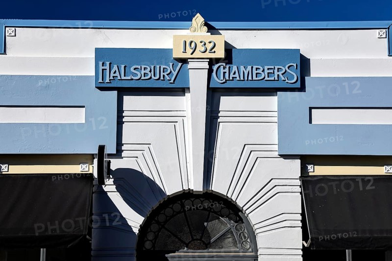 Art Deco building with blue façade built in 1932, Napier, Hawke's Bay, New Zealand
