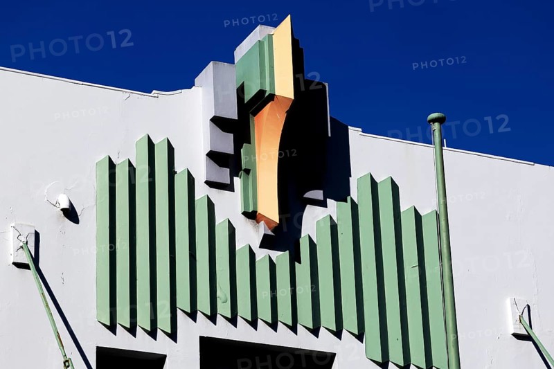 Close-up of art deco architectural details with geometric shapes, Napier, Hawke's Bay, New Zealand