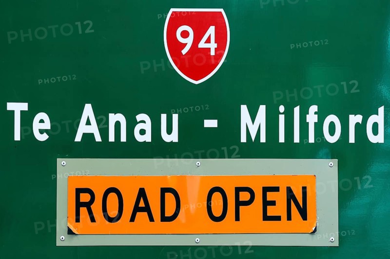 Traffic sign with directions to Te Anau - Milford, Milford Road, New Zealand