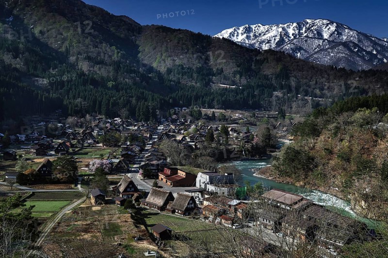 Shirakawa-go nestled in the Japanese Alps, traditional architecture and nature, Shirakawa, Gifu, Japan