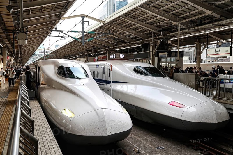 Shinkansen trains at Tokyo Central Station in the Marunouchi area, Tokyo, Kanto, Japan