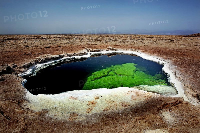 Solfatar hot water pool with remarkable green and blue in Dallol, zero