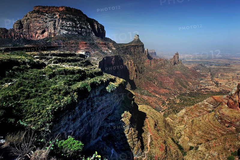 Panoramic view of the vast Gheralta Mountains with rugged cliffs and deep valleys, zero