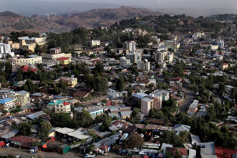 Panoramic view of Gondar city and surrounding hills