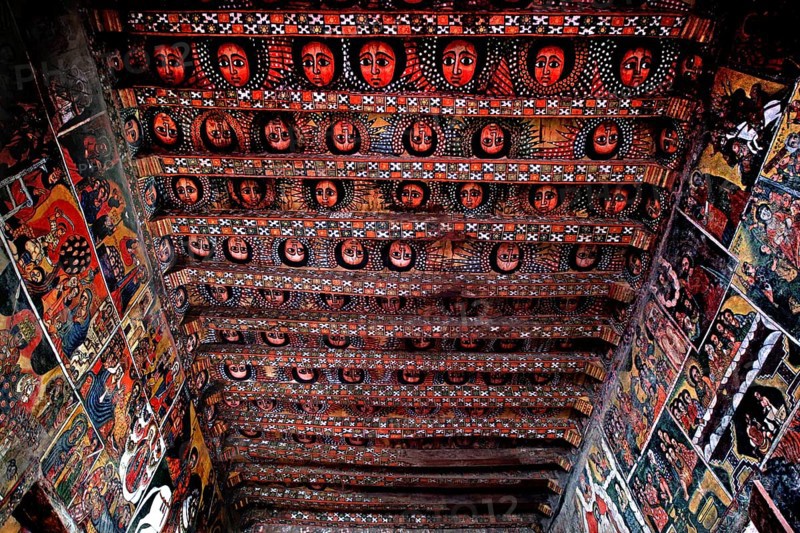 Artistic ceiling paintings in Debre Berhan Selassie church, Gondar, Ethiopia