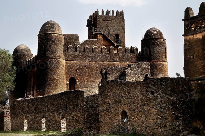 Historic castle complex with massive walls in Gondar, Gondar, Ethiopia