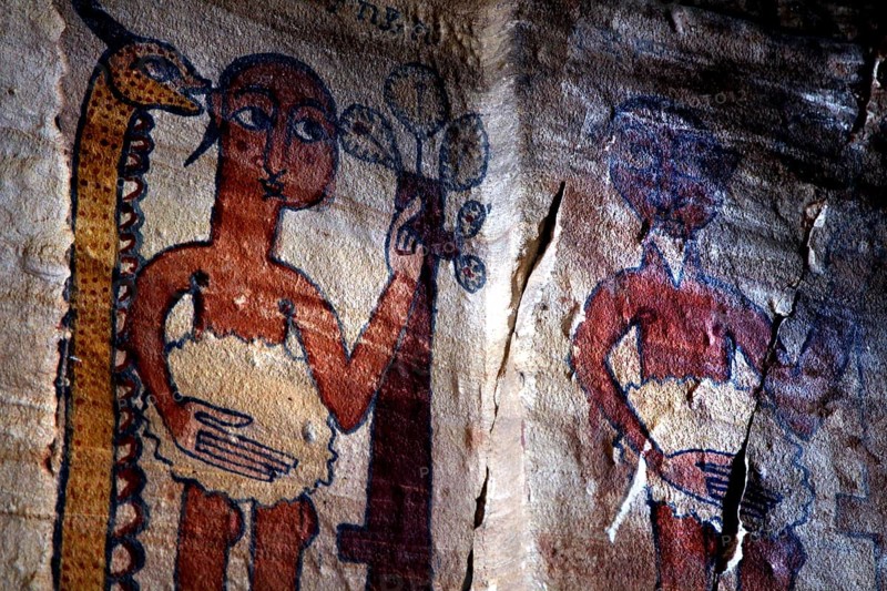 Impressive fresco in the rock church Debre Mariam Krokor, Gheralta Mountains, zero, Ethiopia