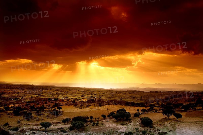Dramatic sunset over the extensive area near Hawzien, Hawzien, zero, Ethiopia