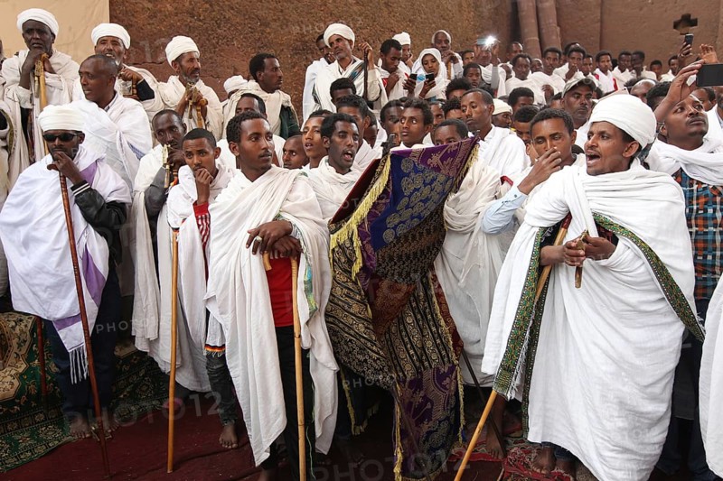 A large crowd during a religious procession, Lalibela, Amhara, Ethiopia