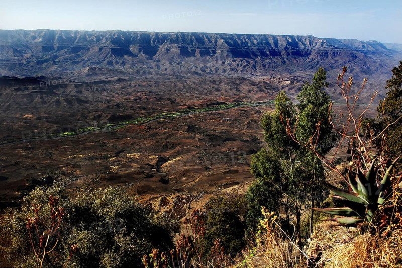 Panoramic view of Lasta mountains with lush vegetation, Lalibela, Amhara, Ethiopia