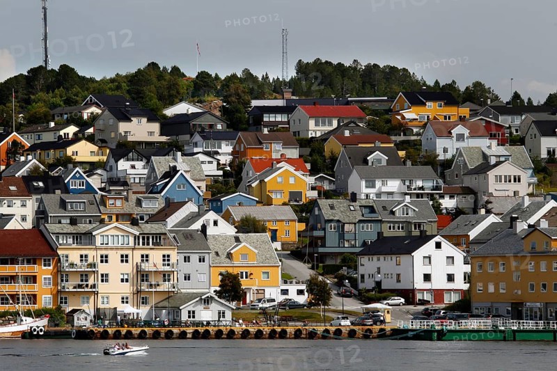 Houses on Nordlandet in Kristiansund, colorful roofs and superimposed buildings, Kristiansund, Møre og Romsdal, Norway
