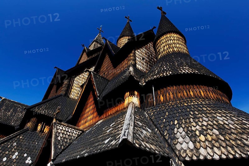 Stave church in Heddal, impressive wooden structure with detailed architecture, Heddal, Notodden, Norway