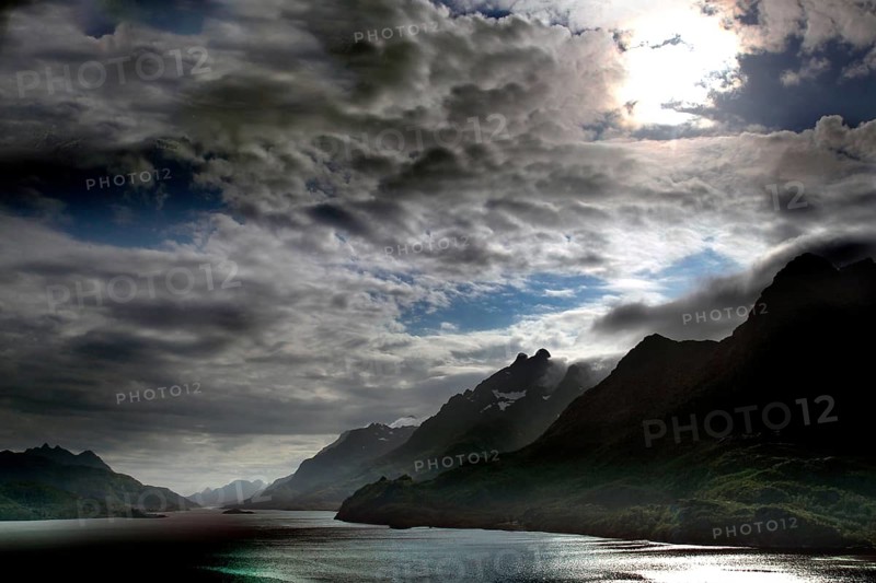 Dramatic cloud formations over Raftsund in Lofoten, Lofoten, Nordland, Norway