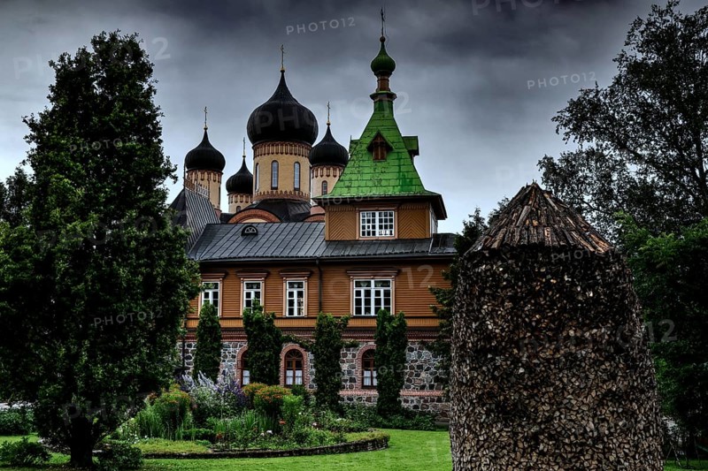 Main Orthodox church in the Pühtitsa nunnery with surrounding nature, Kuremäe, Estonia