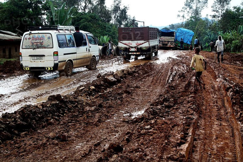 Muddy and difficult road conditions on the route between Yirga Alem and Yabello