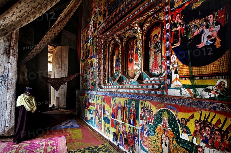 Magnificent wall paintings inside by Ura Kidhane Mihret on Lake Tana, zero