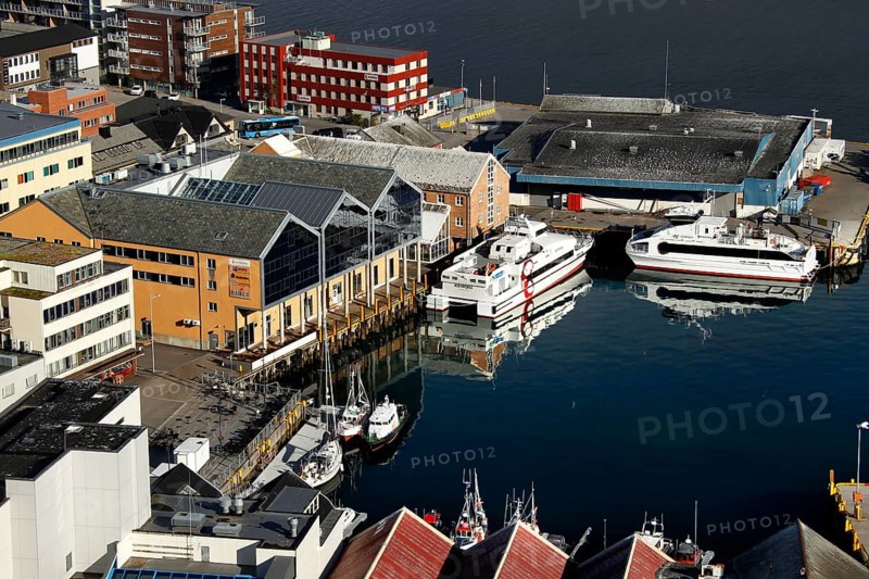 Hammerfest from Salen viewpoint with a view of the harbor and the city, Hammerfest, Norway