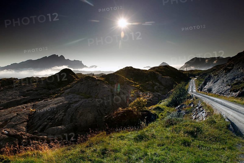 Dreamy night landscape view with full moon over Lofoten, Lofoten, Nordland, Norway