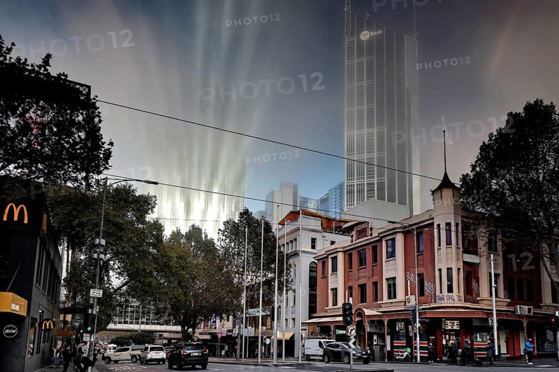 Lonsdale Street corner of Swanston Street in Melbourne with urban ambiance, Melbourne, Victoria, Australia