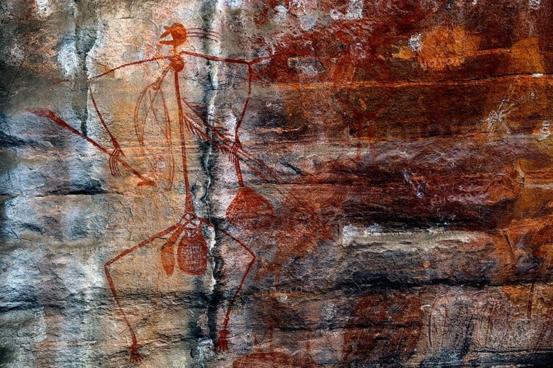 Rock painting of a stylized man on a rock in Ubirr, Ubirr, Northern Territory, Australia