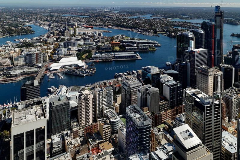 Western view of the city and harbour from Sydney Skytower, Sydney, NSW, Australia