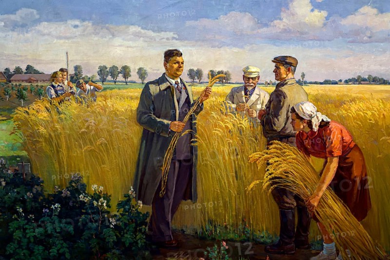Painting depicts farmers working in wheat fields, Druskininkai, Grutas, Lithuania