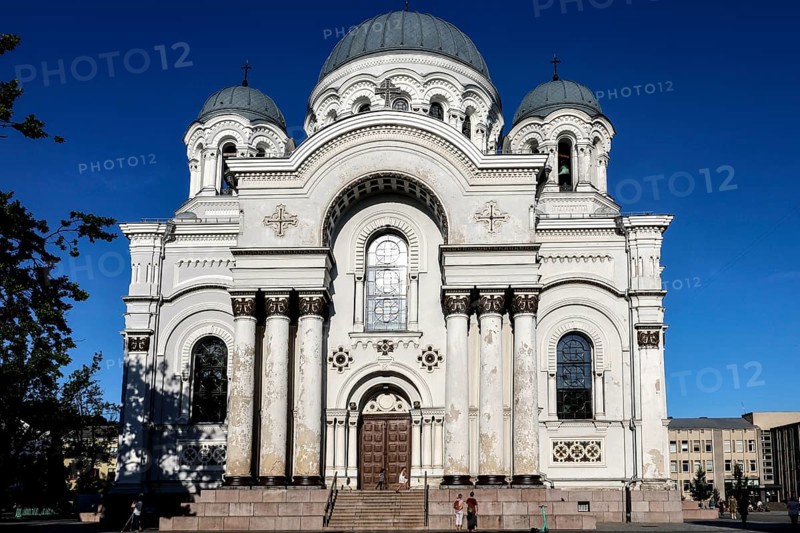 Magnificent church of Archangel Michael against a clear sky, Kaunas, LT