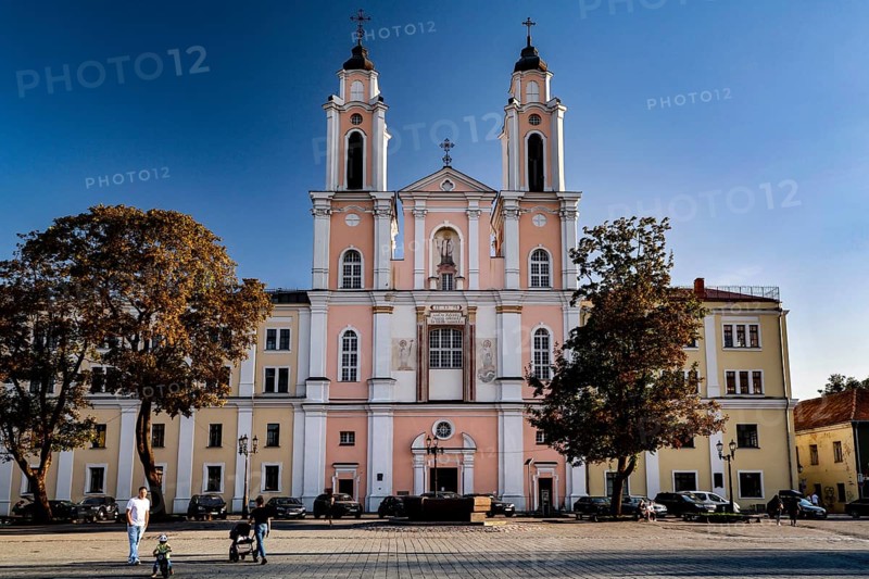 Francis Xavier church on Town Hall Square, Rathausplatz, Rathausplatz under blue sky, Kaunas, LT