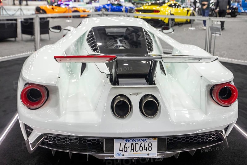 Detroit, Michigan USA - 14 January 2026 - A 2021 Ford GT on display in The Gallery, a section of ultra luxury and performance vehicles at the Detroit Auto Show
