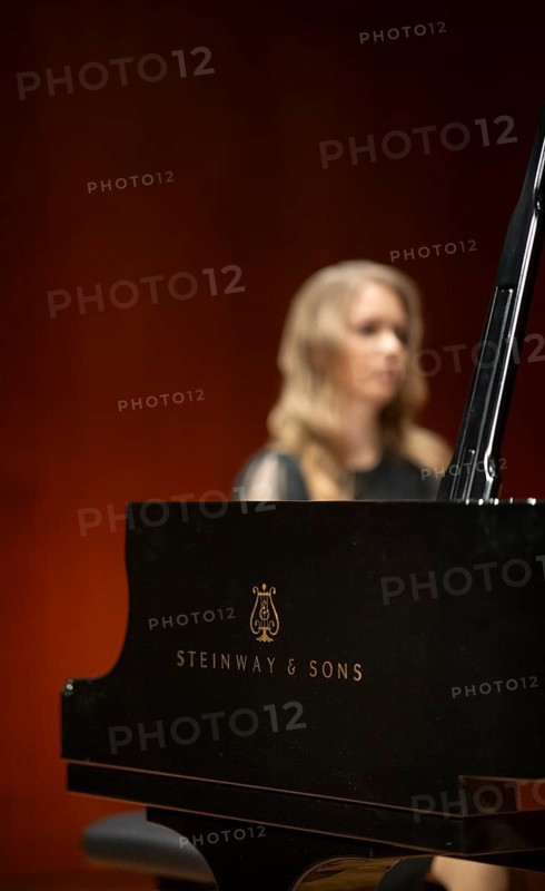 Young woman, pianist playing on a Steinway & Sons grand piano, Stuttgart, Baden-Württemberg, Germany