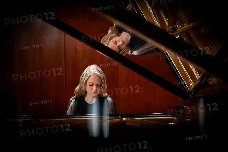 Young woman, pianist playing on a Steinway & Sons grand piano, Stuttgart, Baden-Württemberg
