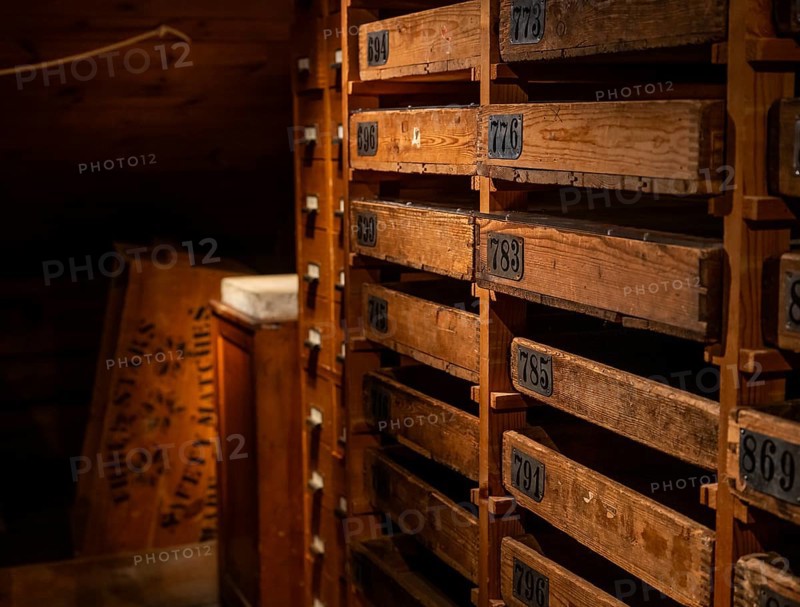 Old wooden cabinet with numbered drawers for storing match labels, Tändsticksmuseet matchstick museum or match museum, Jönköping, Jönköpings län, Sweden