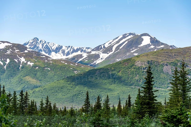 Mountain peak with snow, Alaska Range, Richardson Highway, Alaska, USA