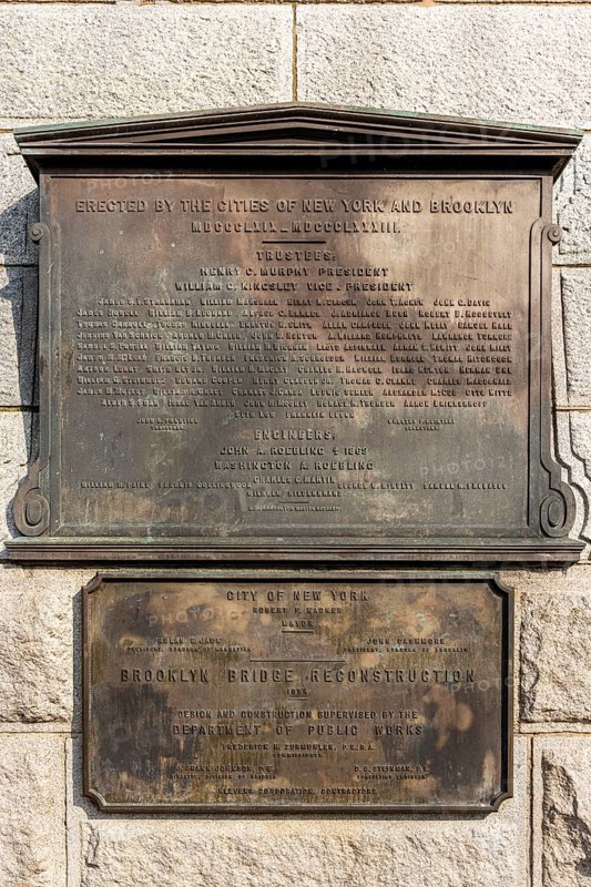 Brooklyn Bridge plaques, Brooklyn Bridge, New York, USA